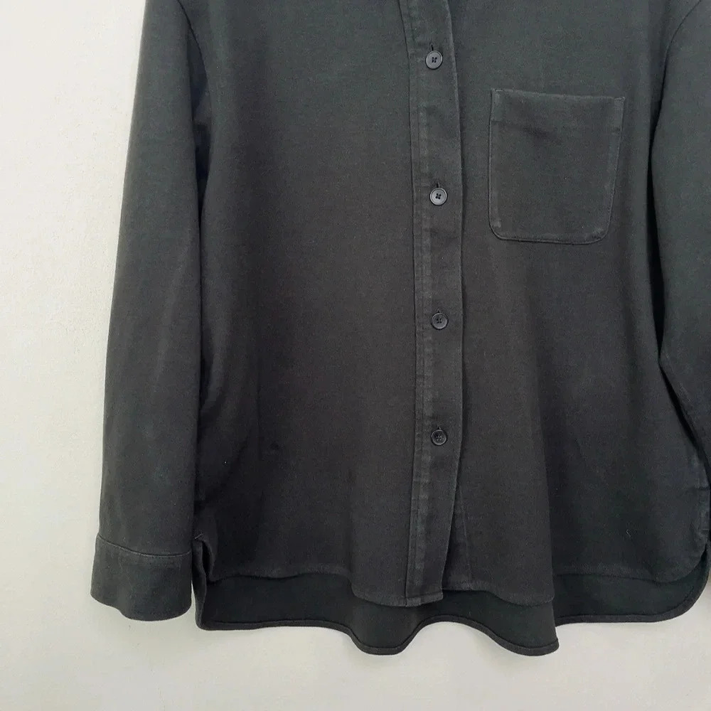 Uniqlo Womens Medium Dark Olive Brush Jersey Button Oversized Shirt - Picture 8 of 15